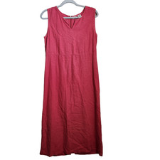 Vintage LL Bean Maxi Dress women 6P Linen Cotton Sleeveless Pink Modest