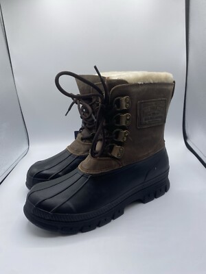 NWT Polo Ralph Lauren Boots Men 10D Brown Leather Rubber Landen Lamb Shearling