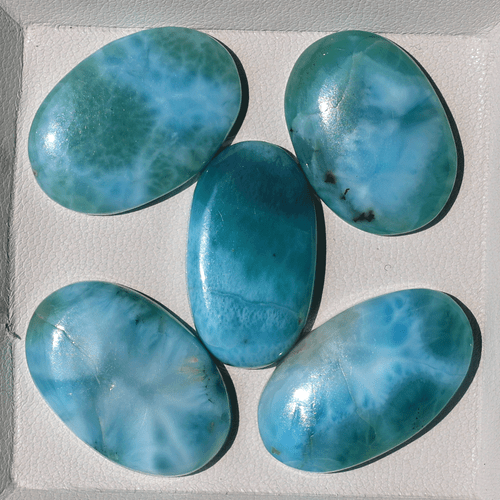 Lotto 5 pezzi pietre preziose cabochon ovali naturali dominicane Larimar alta qualità 20 mm-23 mm - Foto 6 di 13