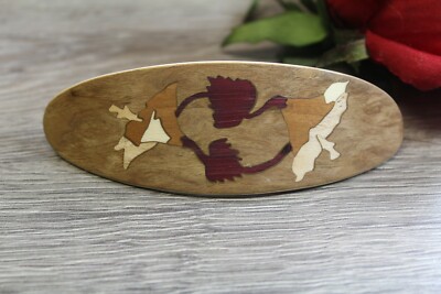 Barrette à Cheveux En Bois Grand Hibiscus – Fait Main Aux USA, Pince Française Marron