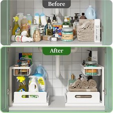 Under Sink Organizer, Pull-Out 2-Tier Pull-Out Sink Rack Organizer,White, 2-Pack