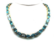 925 Sterling Silver White Gold Plated Sky - Swiss Blue Topaz Necklace 24.0"