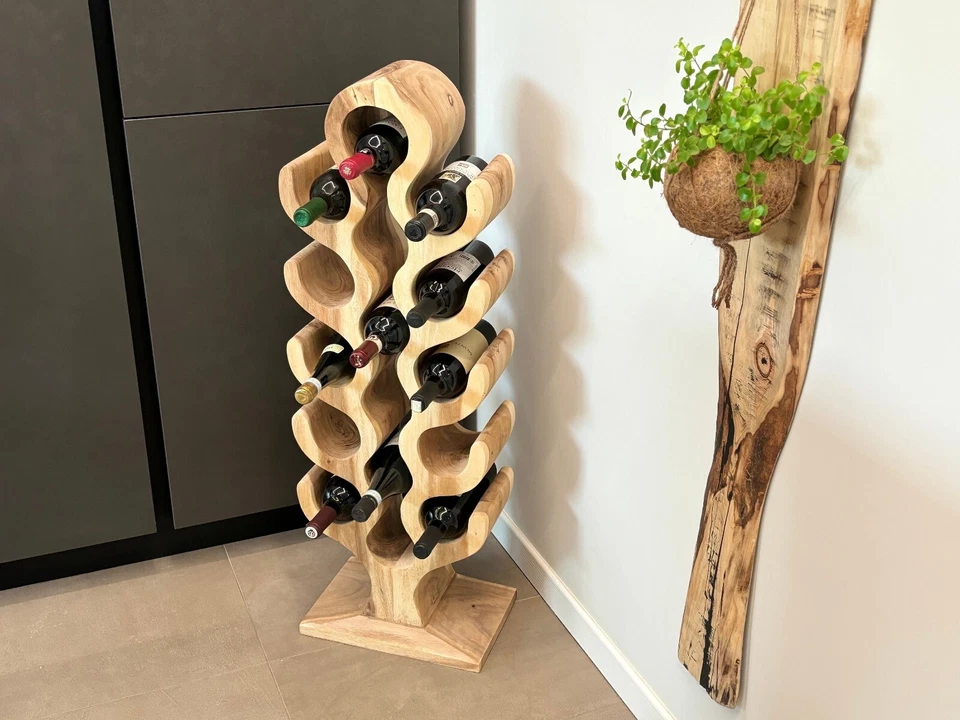 Portabottiglie da Appoggio in Legno Naturale – Stile Rustico, Artigianale, 6-22 - Immagine 2 di 4