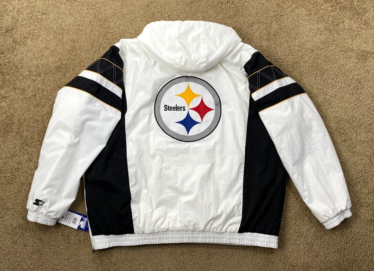 PITTSBURGH STEELERS Starter Hooded Half Zip Pullover Jacket WHITE
