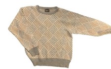 John Weitz VTG Sweater Sz Small Cotton Blend Tan Beige Gray Blue USA Made READ