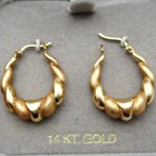14K Yellow Gold Brushed & Polished Shrimp Style Oval Hoop Earrings [E131] — photo 1