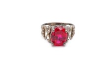 Vintage Sterling Silver 925 Lab-Created Ruby Ring Size 7 B6