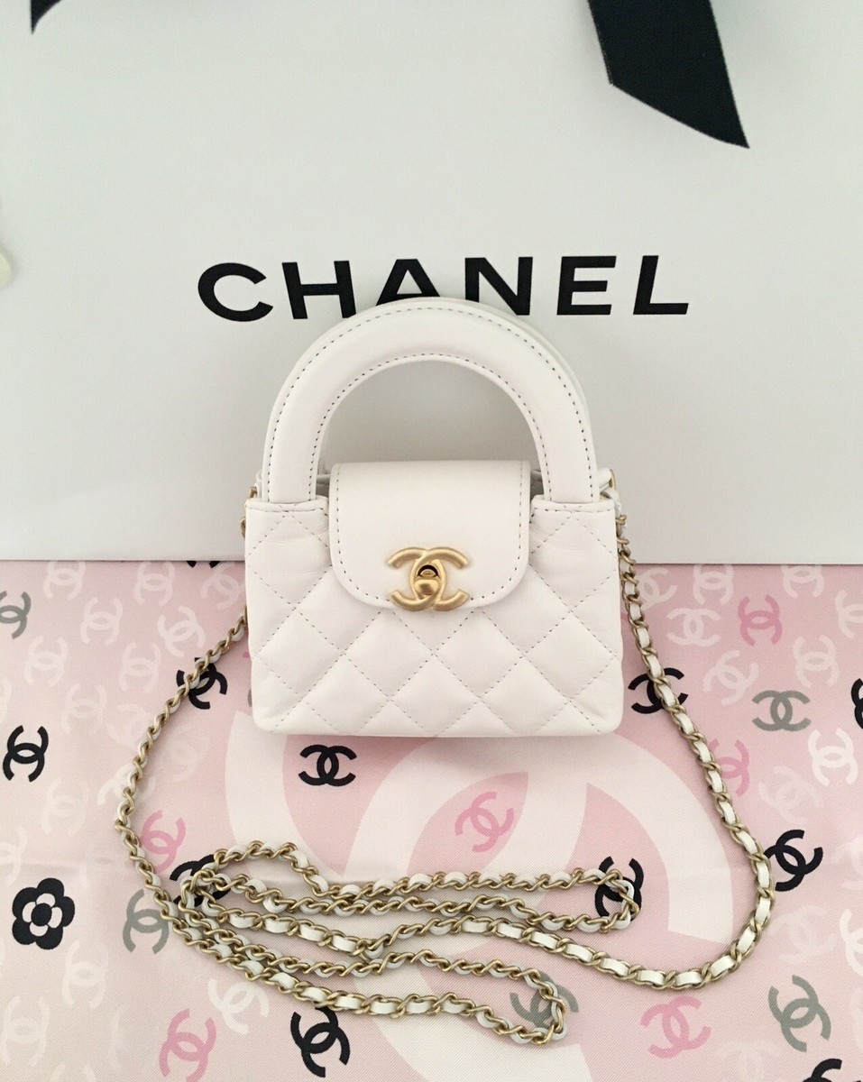 New CHANEL Nano White Shiny Aged Calfskin Leather Mini SLG Purse