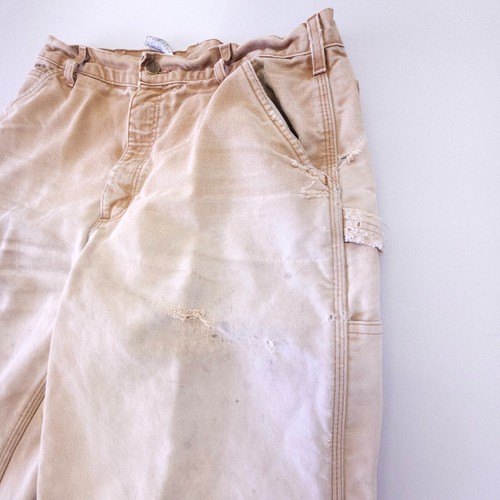 Vintage Carhartt B111 BRN Flannel Lined Canvas Pants Mens 33x36 Union USA *WORN* - Picture 7 of 16