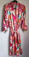 N Natori Sz L Kimono Satin Robe Asian Floral Print