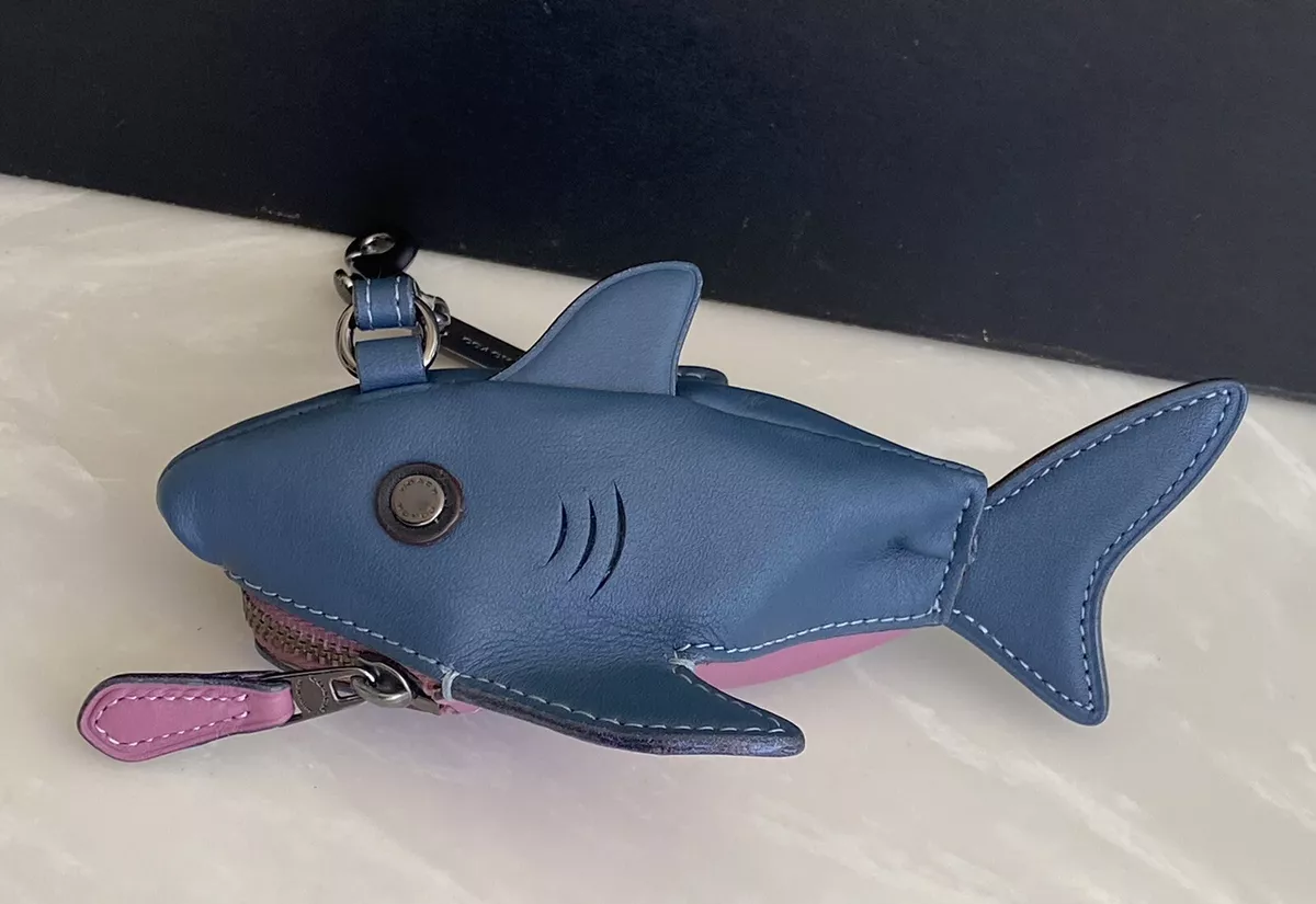 COACH SHARKY BLUE PURPLE LEATHER ZIP COIN PURSE BAG CHARM 21097 eBay