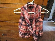 Upcycled Repurposed Flannel Vest Derek Heart Girls L 10-12 Curly Sue Flower Appq