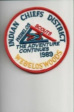 1989 Indian Chiefs District Webelos Woods The Adventure Continues patch