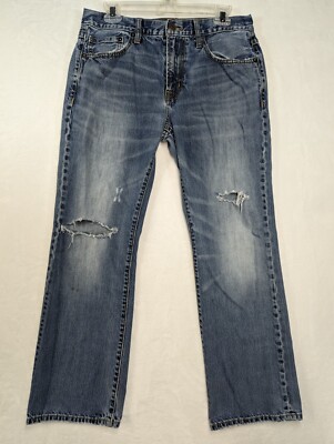 American Eagle Jeans Mens 32x30 Blue Denim Original Boot Cut Distressed 
