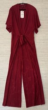 Zara Holiday Short Sleeve Burgundy Tied Belt Jumpsuit Size Large