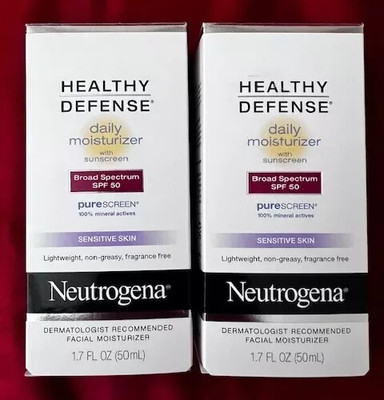 Lot of 2 Neutrogena Healthy Defense Daily Moisturizer Sensitive Skin SPF 50 READ