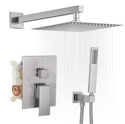 BWE 2-Spray 12'' Showerhead Wall Mounted Dual Shower Heads Brushed Nickel
