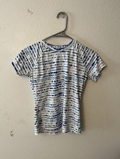 Eddie Bauer Kids Swimsuit Swim Rash Guard Top White Blue Size Large 14/16 Beach