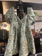 ASOS EDITION Green Brocade Mini Dress with Tailored Puff Sleeves Size 10