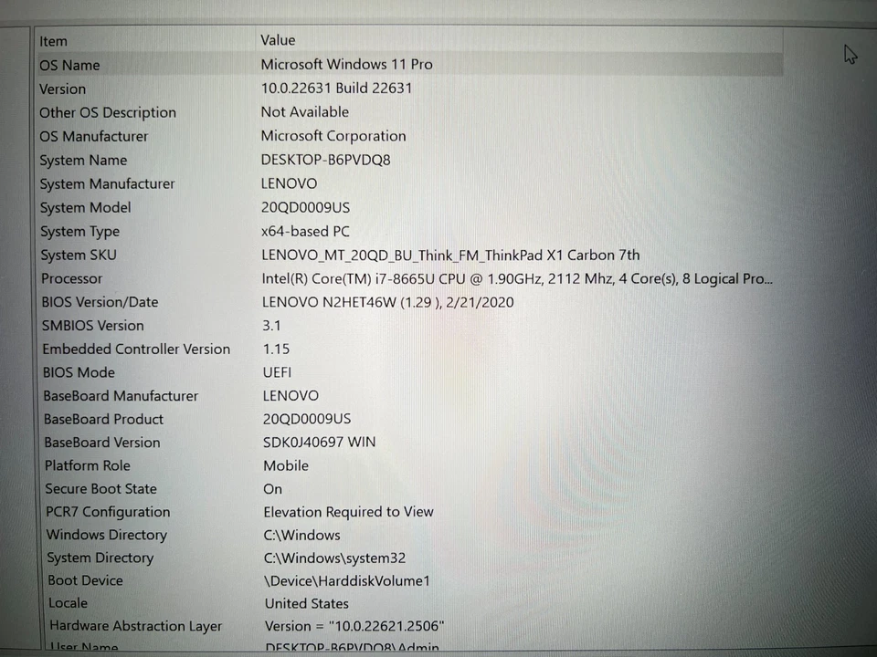 Lenovo Thinkpad X1 Carbon Gen 7 i7-8665U 1.9Ghz 16GB 512GB Win 11 Pro Grade B - Imagem 3 de 4