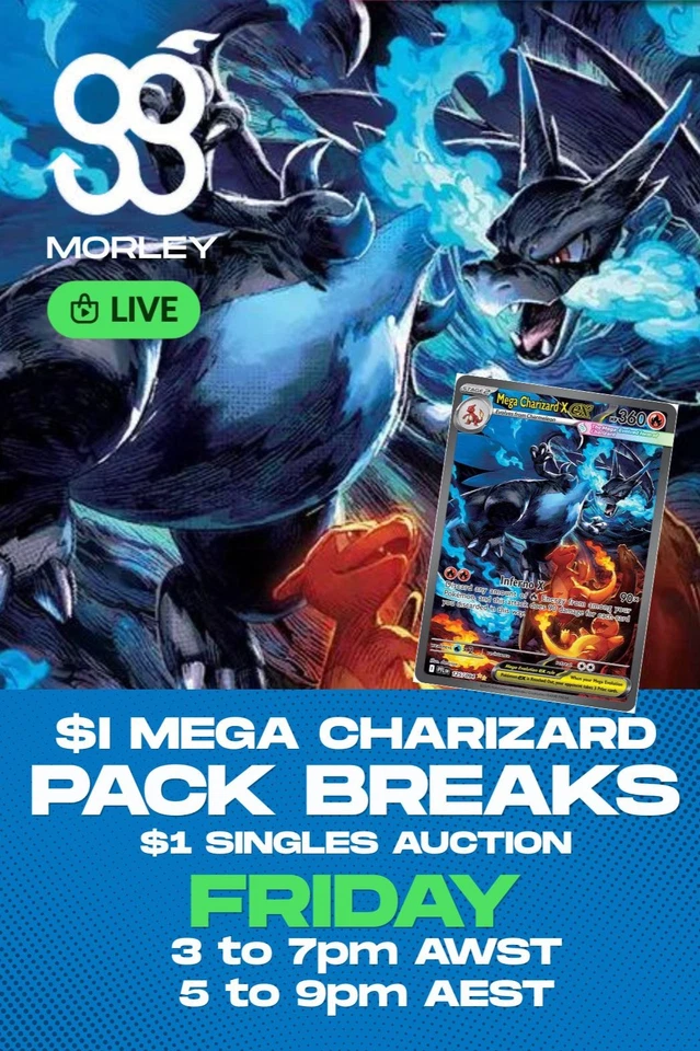 $1 Mega Charizard X + $1 Singles Auctions & Pack Breaks