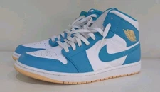  AUTH Air Jordan 1 Mid Aquatone Celestial Gold White  DQ8426-400 Men's Size 11