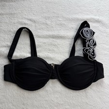 Black Rosette Bikini Top Size M Underwire Padded Floral Statement Summer