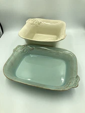 2 elegant stoneware bake/serve dishes - 12"x9" & 9"x9" portugal - EXC & clean :)