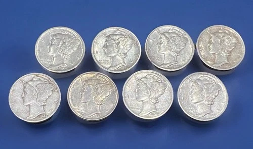 (4 coin set) Mercury Dimes AU Lot- Various Dates - Shiny From Estate. Full bands