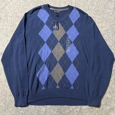 Club Room V Neck Sweater Mens XL NWT Argyle Blue Long sleeves Lightweight New
