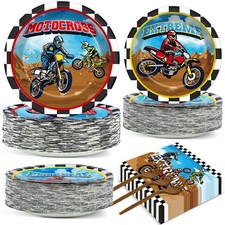 200 PCS Dirt Bike Party Decorations, Motorcycle Plates Napkins, 50 Guests