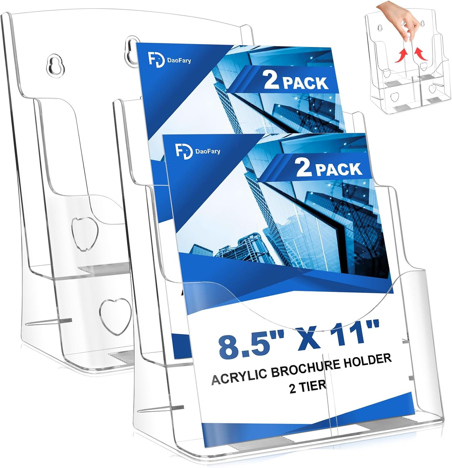 2 Pack Acrylic Brochure Holder 8.5 X 11, 2 Tier Brochure Display Stand with Remo