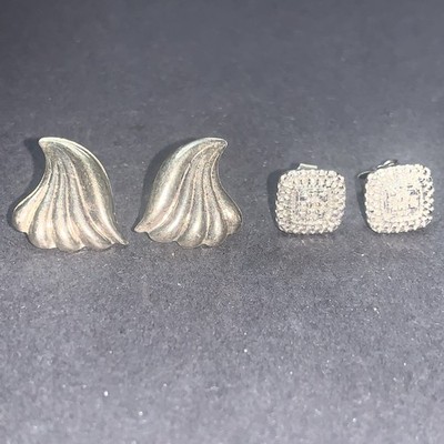 STERLING SILVER 925 Lot Earrings Pair KK80 Micro Pave Waves Fan Iced Square