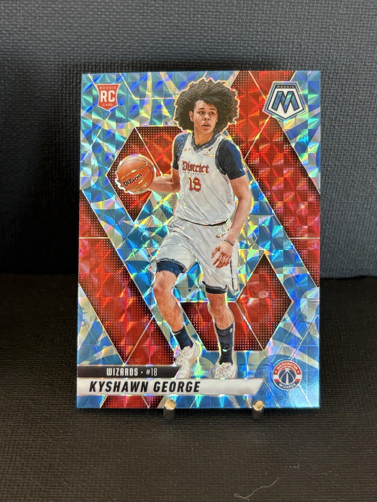 2024-25 Mosaic #247 Kyshawn George Reactive Blue Prizm RC Washington Wizards