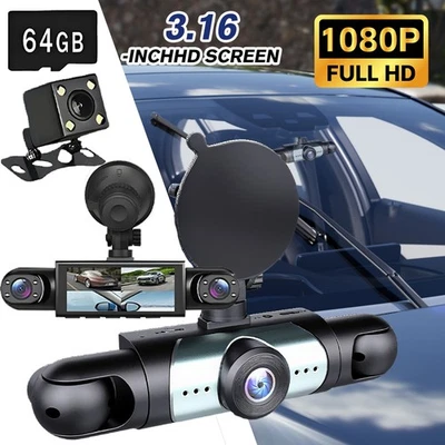 360° View 4 Channel 1080P HD Car Dash Cam Front & Rear Inside Left Right +64GB