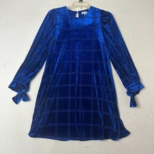 Calvin Klein dress sz 4 Cobalt Royal Blue Velvet round neck grid pattern holiday