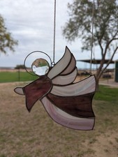 Vtg Purple Hanging Angel Stained Glass Sun Catcher Figurine