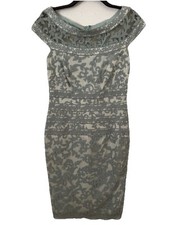 Tadashi Shoji Aqua Mint Embroidered Tulle Sheath Dress Cap Sleeve 6
