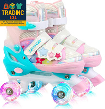 Kids Roller Skates for Girls Kids with Light up Wheels, Adjustable 4 Sizes 10C-