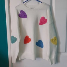 Wild Flower,Ladies Jumper M/L Ivory And Colored Hearts Brand New without Tags.