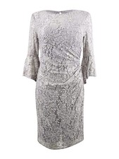 Nightway Women's Lace Bell-Sleeve Sheath Dress (4, Silver)