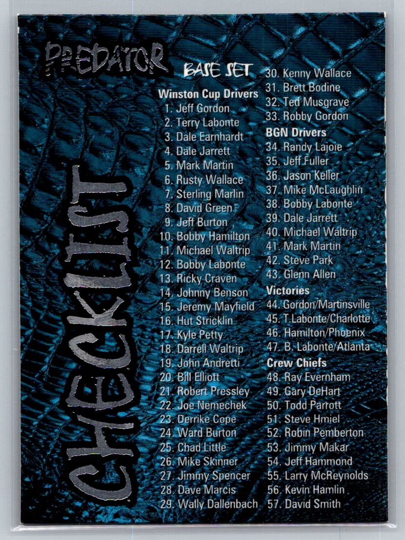 1997 Wheels Predator Racing #66 Checklist - VG -