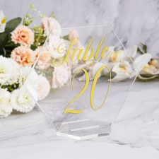 20 PCS Acrylic Wedding Table Numbers Hexagon Printed Clear With Stands Party