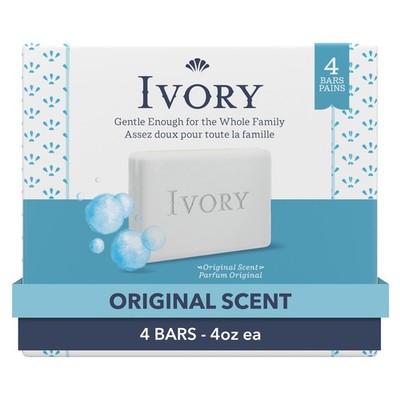 Ivory Gentle Bath Bar Soap, Designed for Whole 4.0 Ounce (4 Count), White 