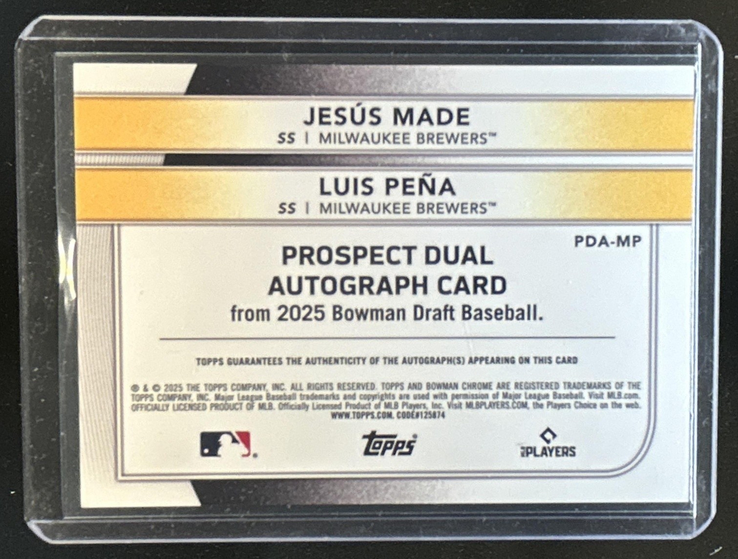 2025 Bowman Draft Jesus Made Luis Pena Chrome Prospect Dual Auto #/99 Brewers view 2