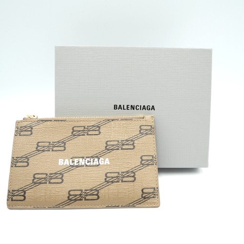 BALENCIAGA Signature BB Monogram Fragment Case Card Holder Beige
