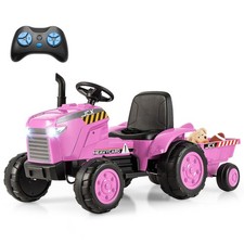 12V Kids Ride On Tractor with Trailer 2-in-1 Electric Toy Car with Lights Pink