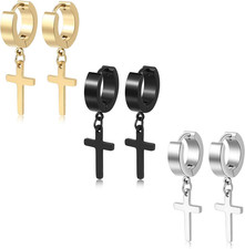 Stainless Steel Cross Dangle Hoop Earrings Set for Men and Women