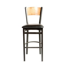 Oak Street Mfg Plain Cherry Wood Back Barstool w/Black Vinyl Seat