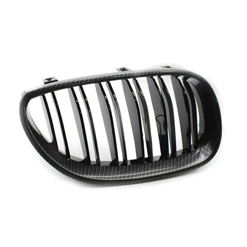 For BMW E60 E61 2003-2010 2Pcs ABS Carbon+Black Dual Slat Front Bumper Grilles - Picture 9 of 9